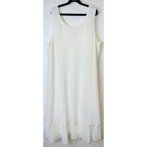 White Sleeveless Layered Chiffon Dress Pearl-Like Accents Dress Savvy Size 18W